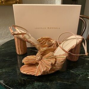 Loeffler Randall Camellia Pleated Bow Heels 10.5 pink rose gold metallic